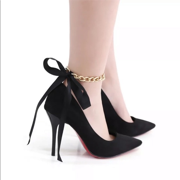 Chunky Gold Chain Anklet W/Satin Ribbon Tie - Picture 2 of 6